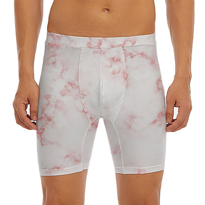 Rose Pink Marble Print Men's Long Boxer Briefs
