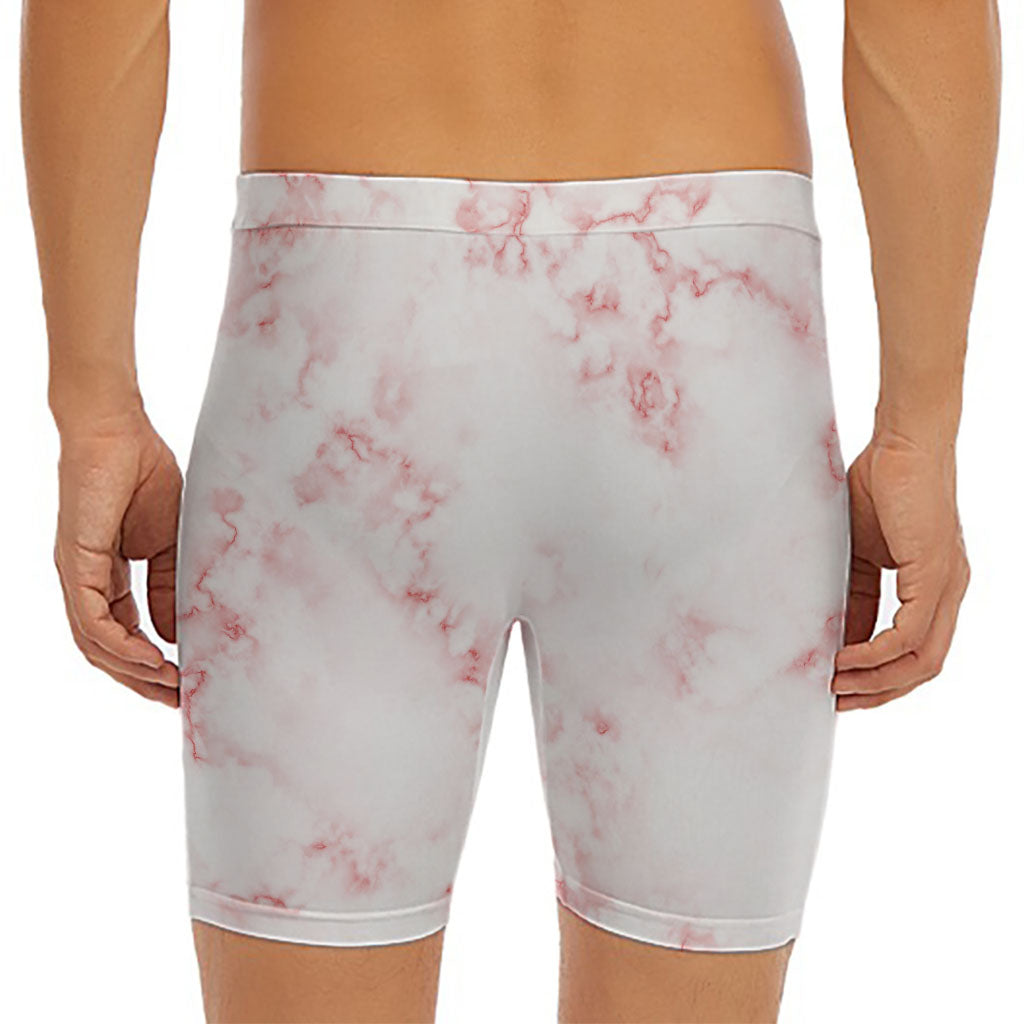 Rose Pink Marble Print Men's Long Boxer Briefs