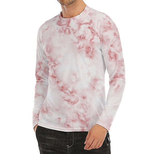 Rose Pink Marble Print Men's Long Sleeve Rash Guard