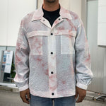 Rose Pink Marble Print Men's Shirt Jacket