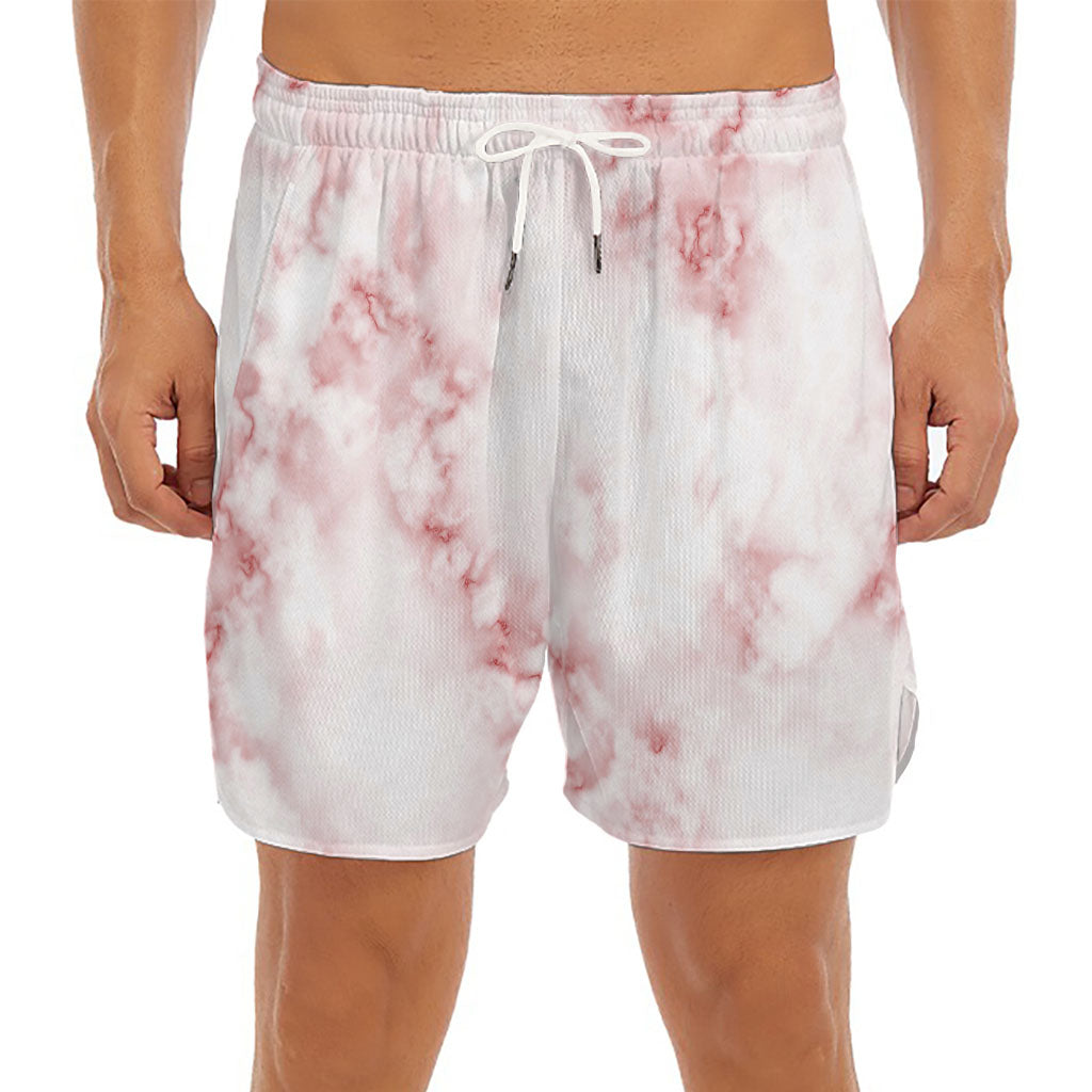 Rose Pink Marble Print Men's Split Running Shorts