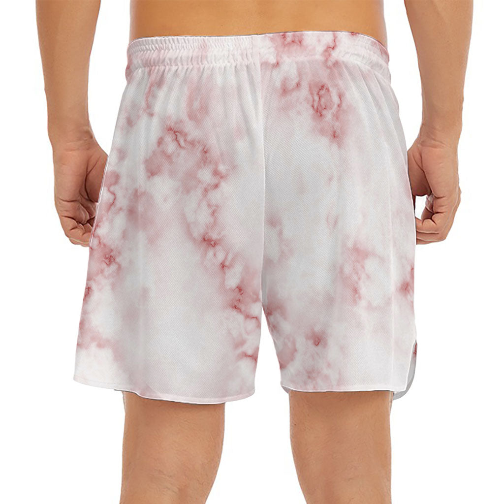 Rose Pink Marble Print Men's Split Running Shorts