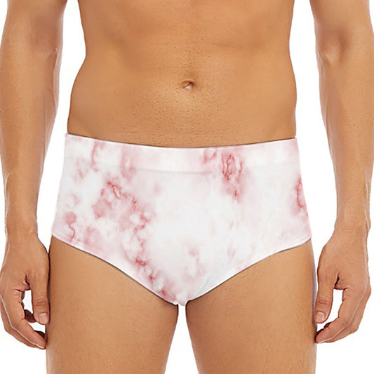 Rose Pink Marble Print Men's Triangle Swim Briefs