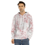 Rose Pink Marble Print Men's Velvet Pullover Hoodie