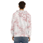 Rose Pink Marble Print Men's Velvet Pullover Hoodie