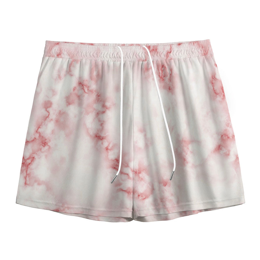Rose Pink Marble Print Mesh Shorts