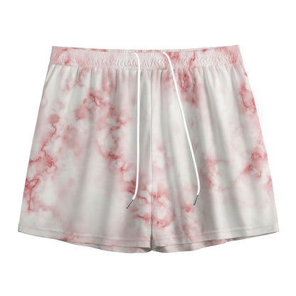 Rose Pink Marble Print Mesh Shorts