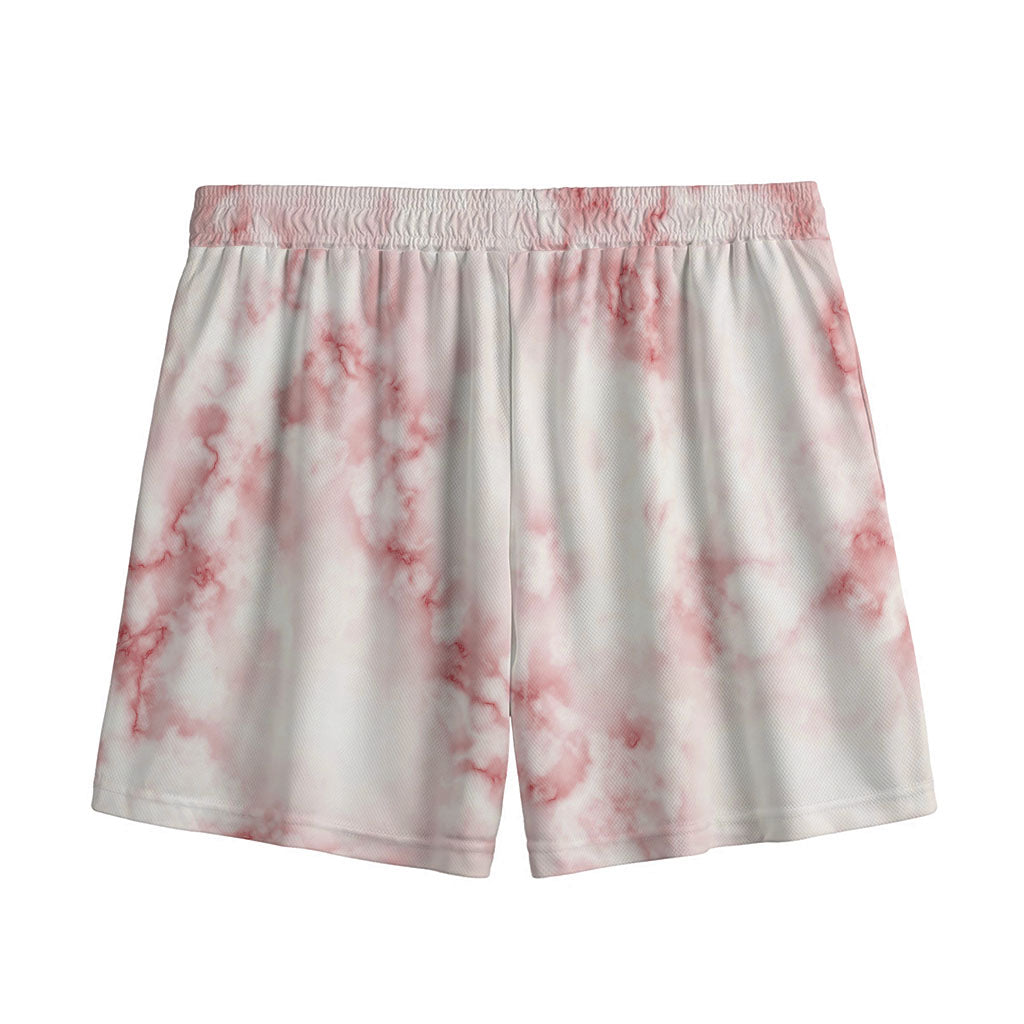 Rose Pink Marble Print Mesh Shorts