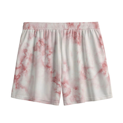 Rose Pink Marble Print Mesh Shorts