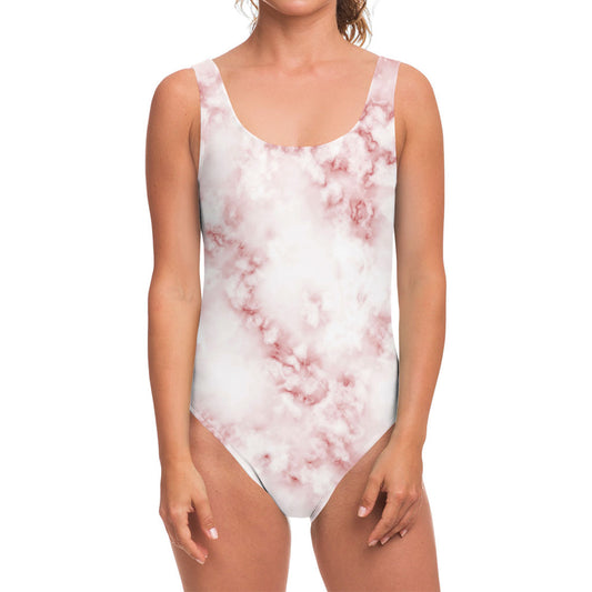 Rose Pink Marble Print One Piece Swimsuit