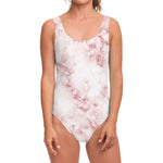 Rose Pink Marble Print One Piece Swimsuit
