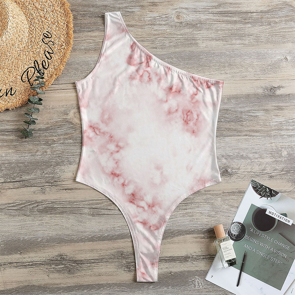 Rose Pink Marble Print One Shoulder Bodysuit
