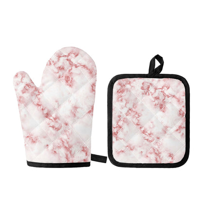 Rose Pink Marble Print Oven Mitt And Pot Holder Set
