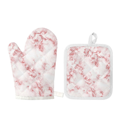 Rose Pink Marble Print Oven Mitt And Pot Holder Set