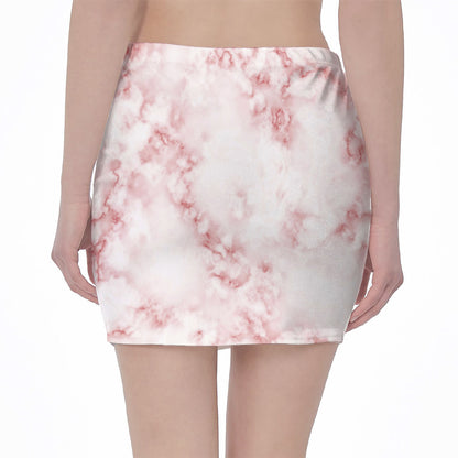 Rose Pink Marble Print Pencil Mini Skirt