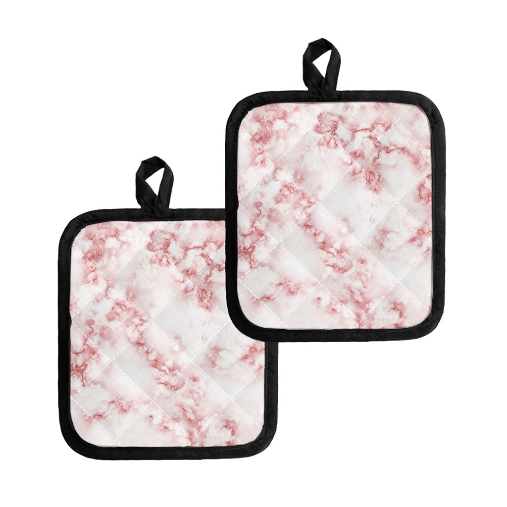 Rose Pink Marble Print Pot Holders