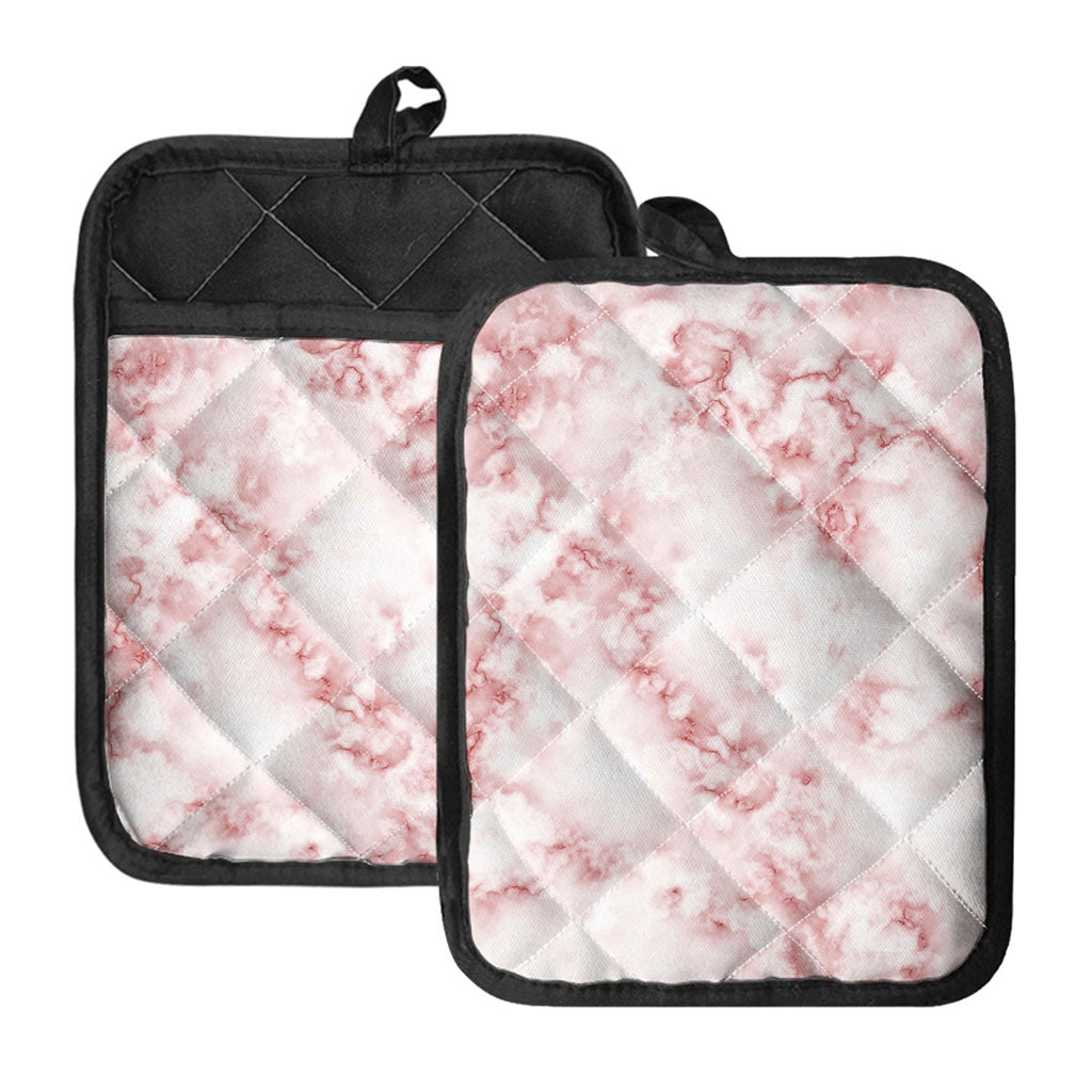 Rose Pink Marble Print Pot Holders With Pocket