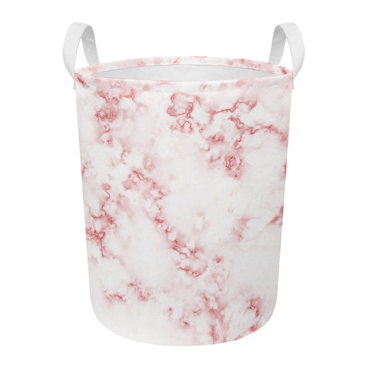 Rose Pink Marble Print Round Laundry Basket