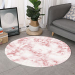 Rose Pink Marble Print Round Rug