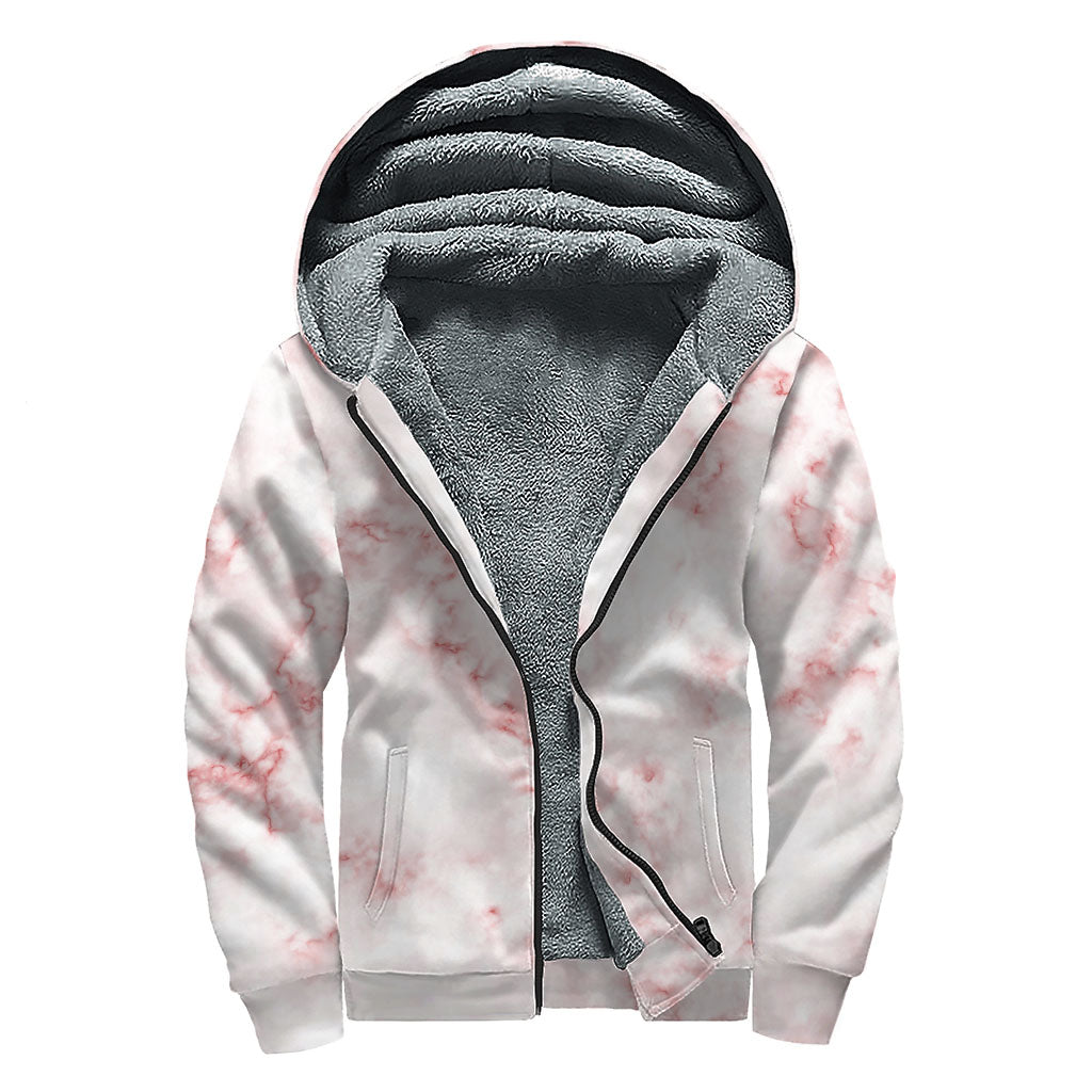 Rose Pink Marble Print Sherpa Lined Zip Up Hoodie