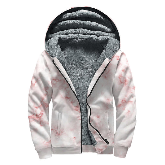 Rose Pink Marble Print Sherpa Lined Zip Up Hoodie