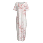 Rose Pink Marble Print Short Sleeve Long Nightdress