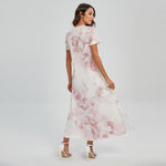 Rose Pink Marble Print Short Sleeve Maxi Dress