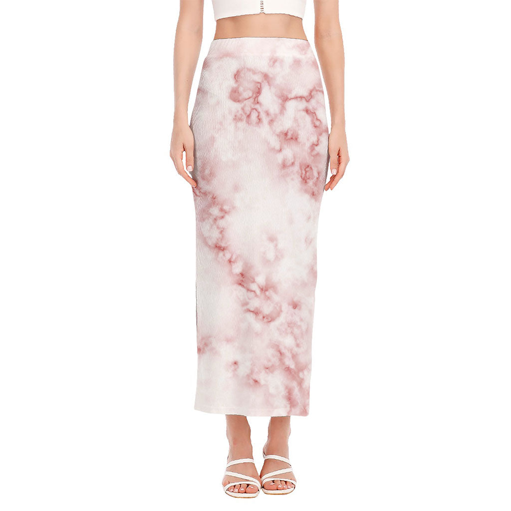 Rose Pink Marble Print Side Slit Maxi Skirt