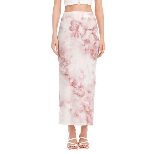 Rose Pink Marble Print Side Slit Maxi Skirt