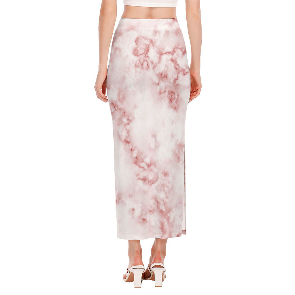 Rose Pink Marble Print Side Slit Maxi Skirt