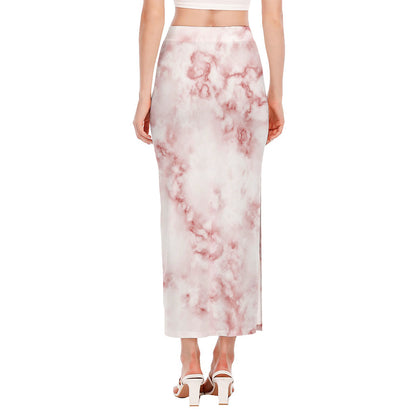 Rose Pink Marble Print Side Slit Maxi Skirt