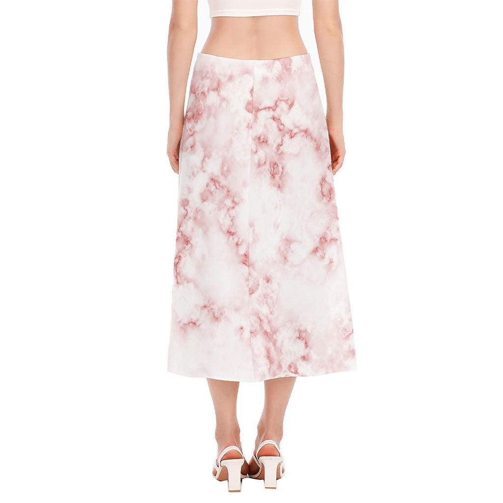 Rose Pink Marble Print Side Slit Midi Skirt