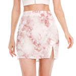 Rose Pink Marble Print Side Slit Mini Skirt