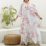 Rose Pink Marble Print Silk V-Neck Kaftan Dress