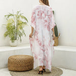 Rose Pink Marble Print Silk V-Neck Kaftan Dress