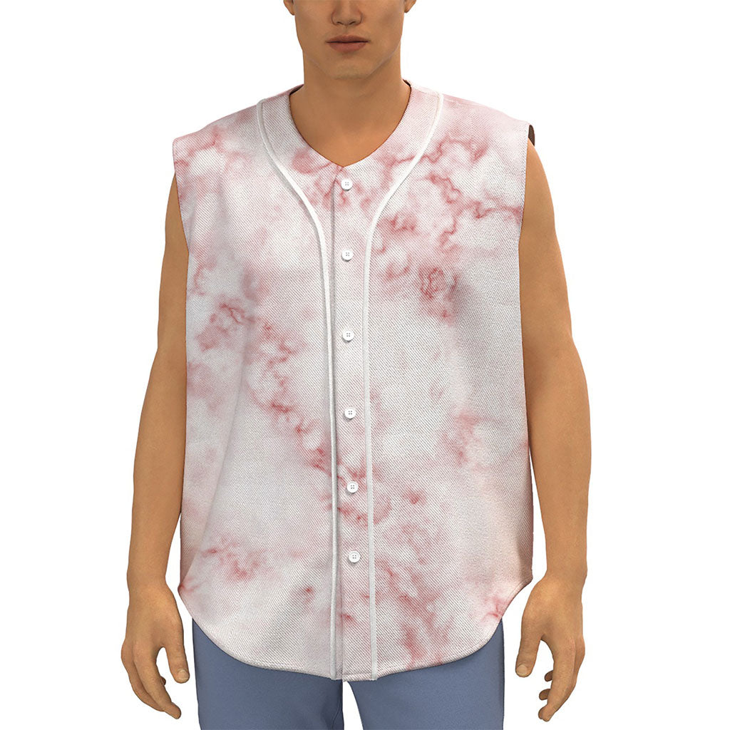 Rose Pink Marble Print Sleeveless Baseball Jersey