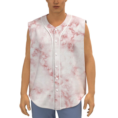 Rose Pink Marble Print Sleeveless Baseball Jersey