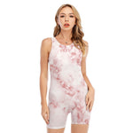 Rose Pink Marble Print Sleeveless One Piece Swimsuit