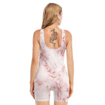 Rose Pink Marble Print Sleeveless One Piece Swimsuit