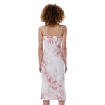 Rose Pink Marble Print Slim Fit Midi Cami Dress