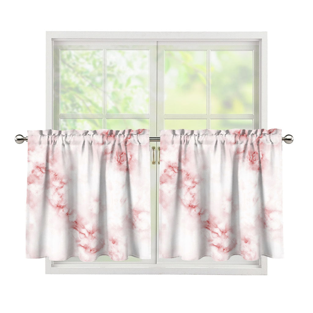 Rose Pink Marble Print Tier Curtains