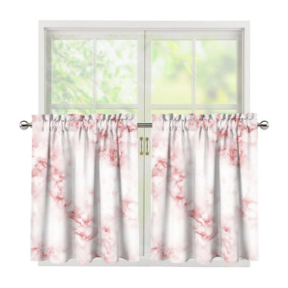 Rose Pink Marble Print Tier Curtains