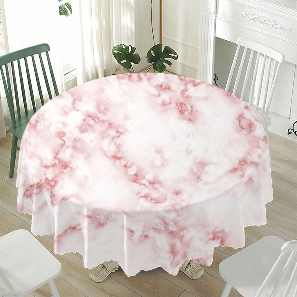 Rose Pink Marble Print Waterproof Round Tablecloth