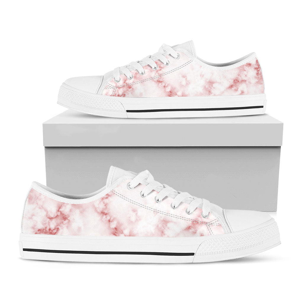 Rose Pink Marble Print White Low Top Sneakers
