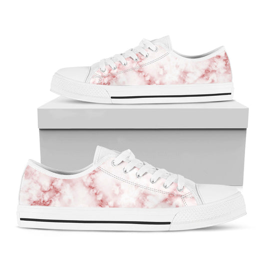Rose Pink Marble Print White Low Top Sneakers