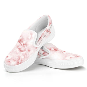 Rose Pink Marble Print White Slip On Sneakers