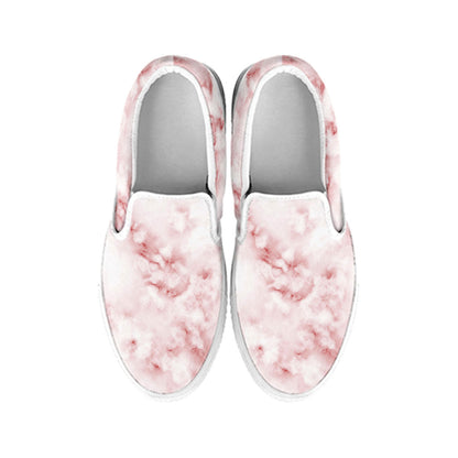 Rose Pink Marble Print White Slip On Sneakers