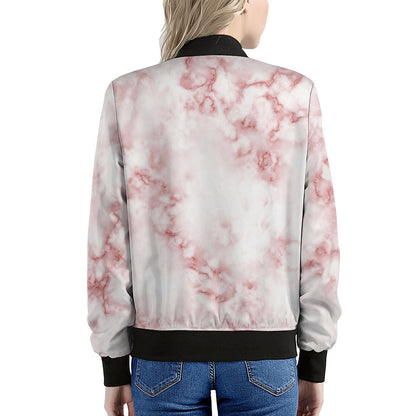Rose Pink Marble Print Women's Bomber Jacket