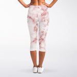 Rose Pink Marble Print Women's Capri Leggings
