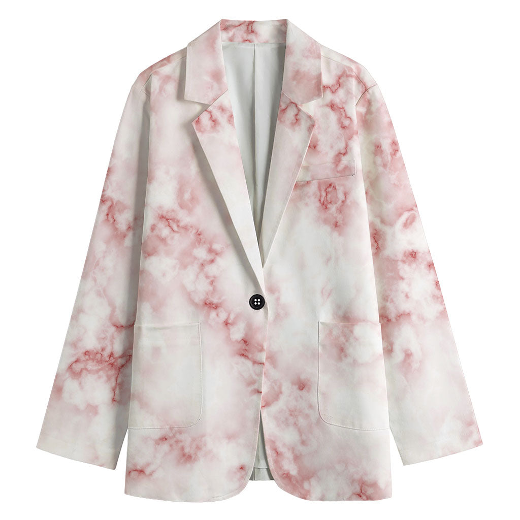 Rose Pink Marble Print Women's Cotton Blazer